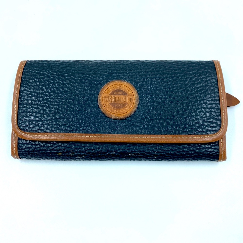 Vintage 90s Esprit Leather Accordion Bifold Wallet Black